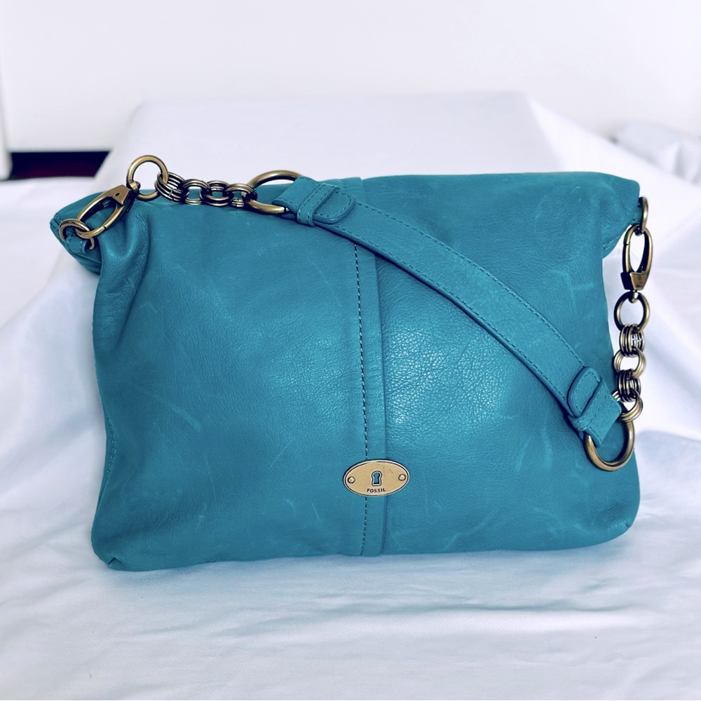 Fossil Fold Over Shoulder Bag - Turquoise Color